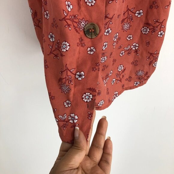 Streetwear Society Peach Floral Tank Top Casual summer buttoned mini dress S - Picture 12 of 15